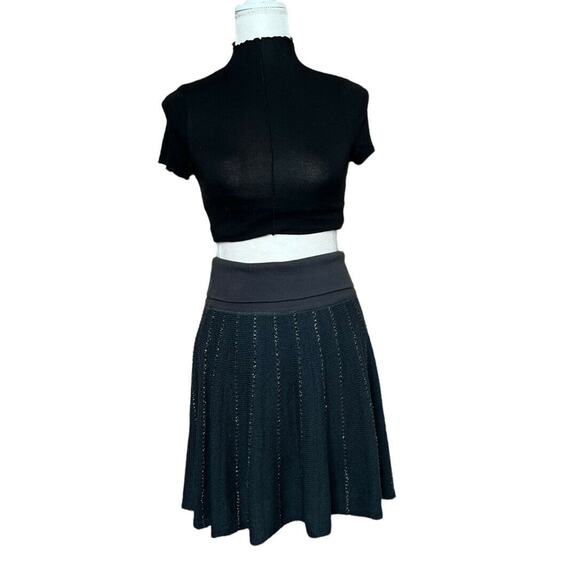 Free People women solid spark metallic dark navy blue Knit Skirt Striped sz S - Picture 3 of 6